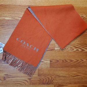 NEW COACH REVERSIBLE WOOL CASHMERE SCARF ORANGE GRAY